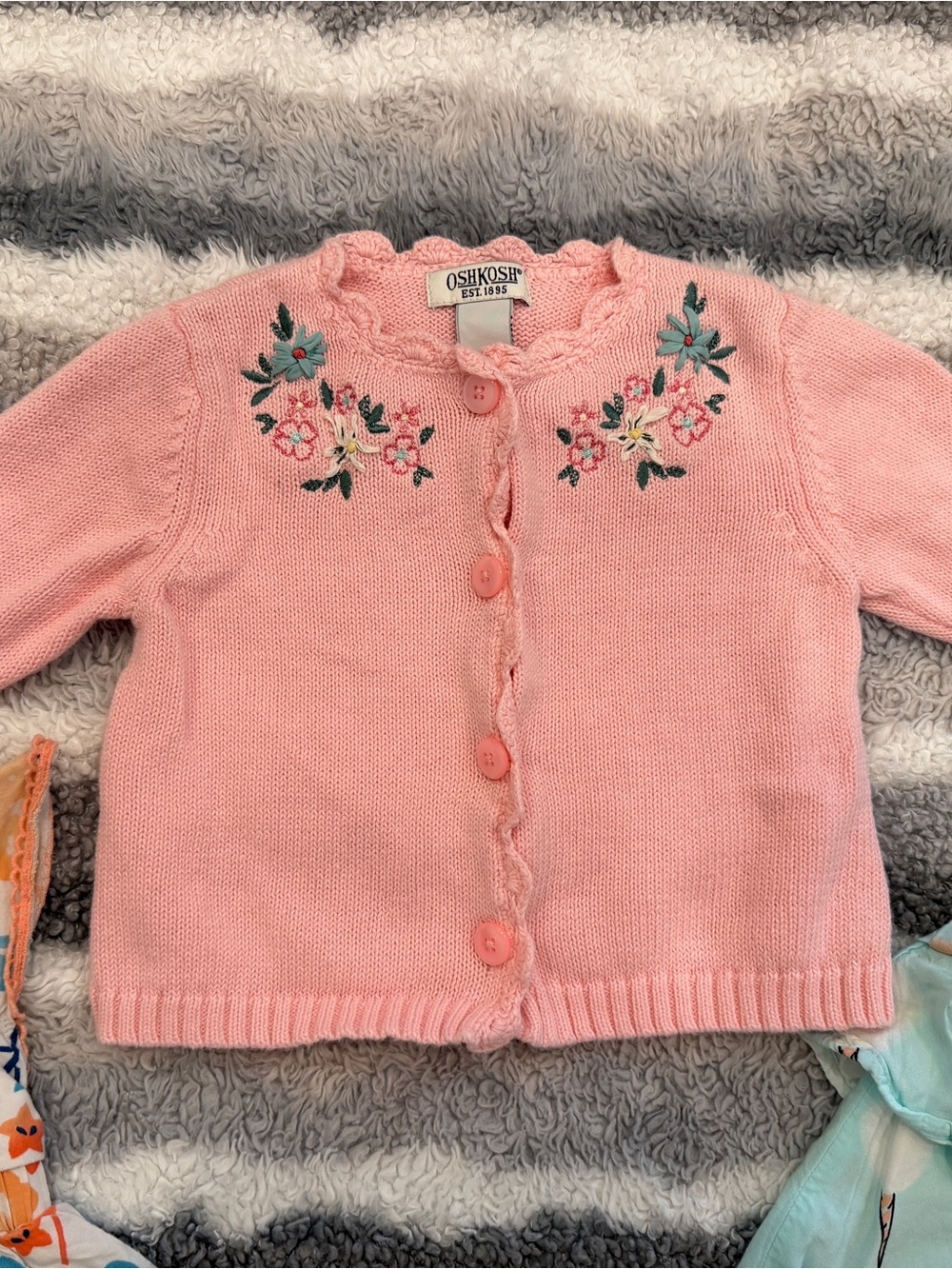 🌸 Vintage OshKosh B'gosh Pink Embroidered Knit Cardigan 12M